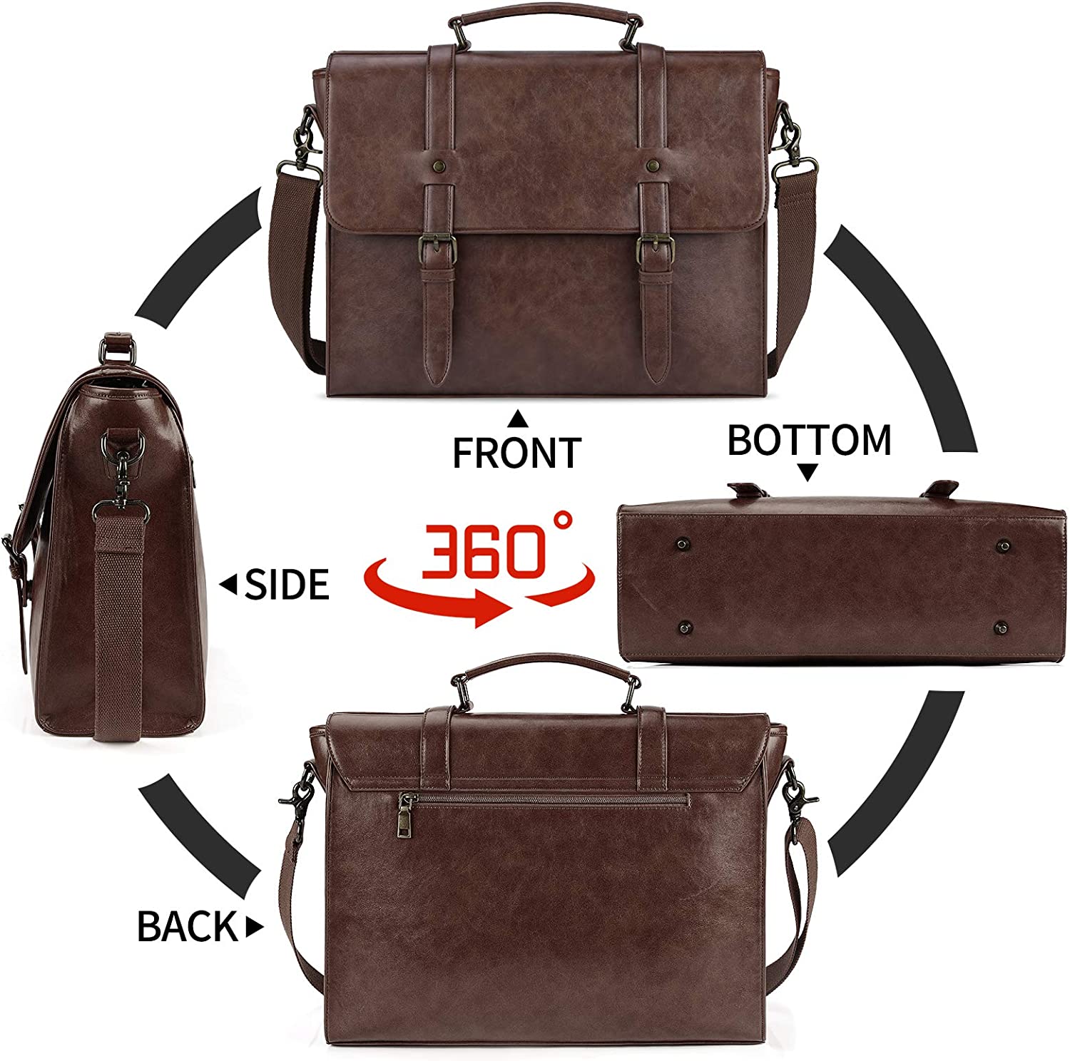 Leather Mens Messenger Bag Vintage 15.6 Inch Waterproof Leather Laptop Briefcase Large Satchel Shoulder Bag Retro Office College Computer Laptop Bag, Brown - Image 5